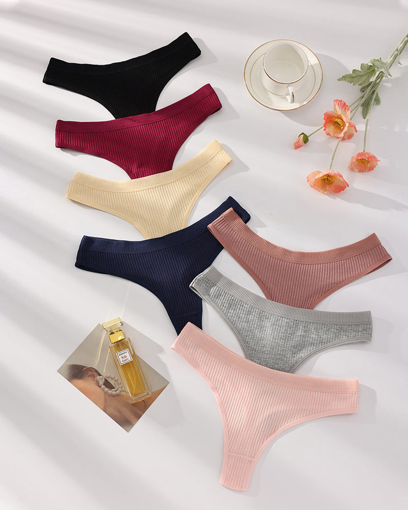 Solid Color Ribbed Knit Sexy Thong Briefs