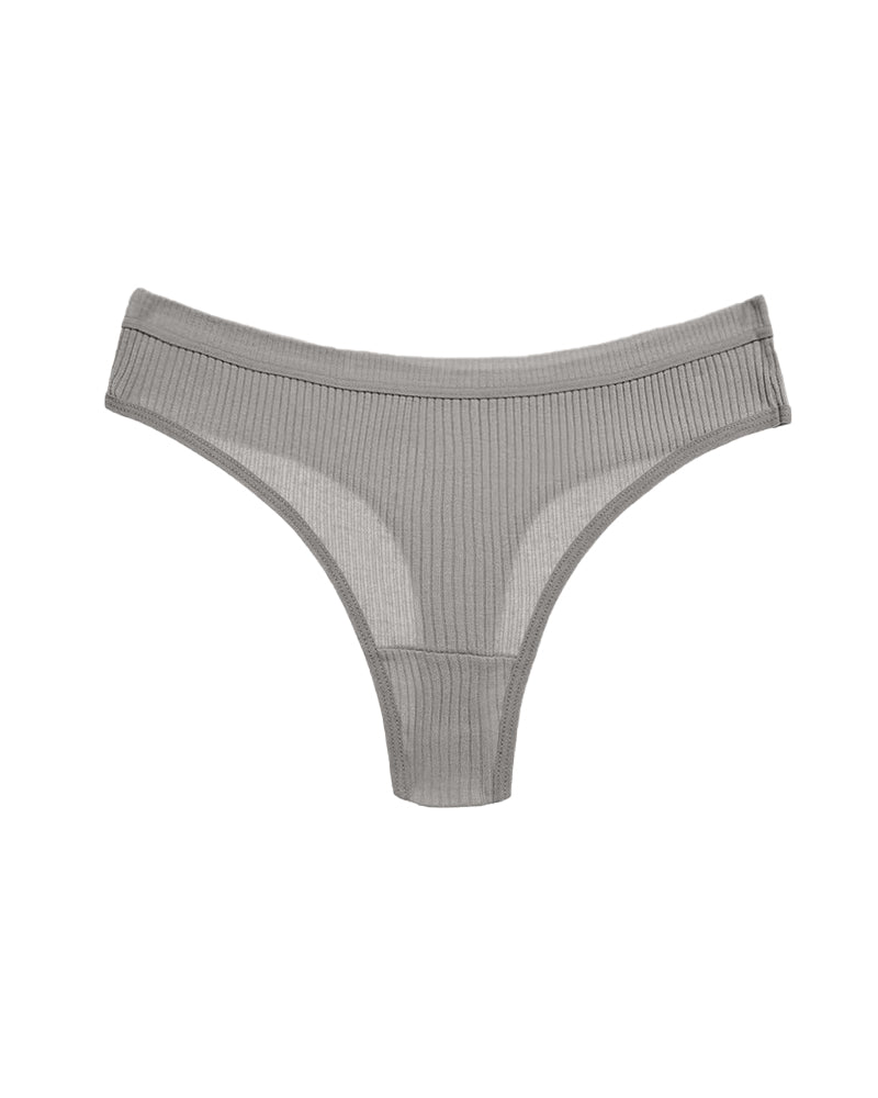 Solid Color Ribbed Knit Sexy Thong Briefs