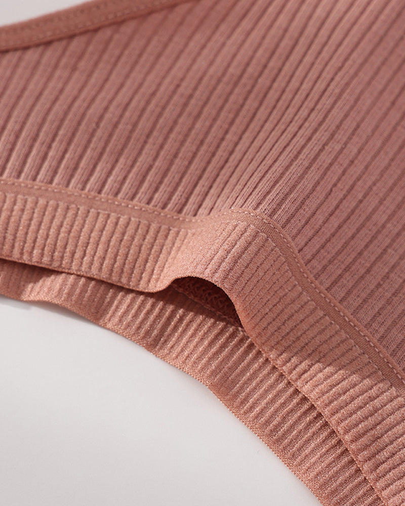 Solid Color Ribbed Knit Sexy Thong Briefs