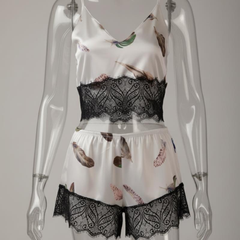 Sexy White Satin Two-Piece Nighty