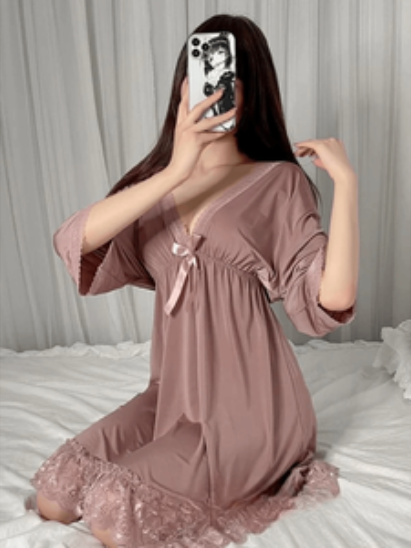 Graceful Satin Lace Nighty