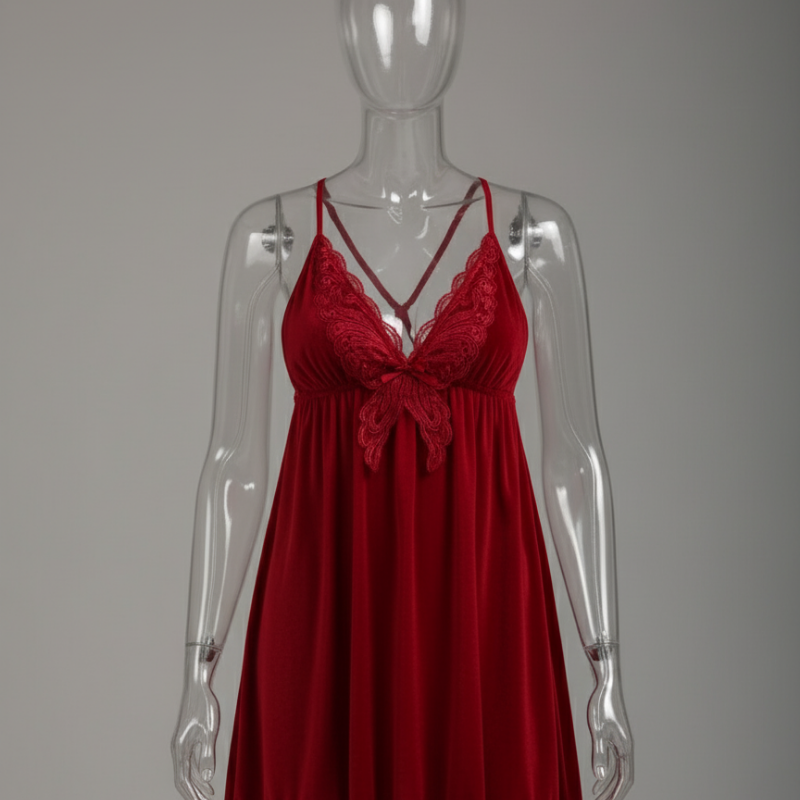 Elegant Red Lace Babydoll Nighty