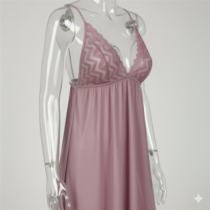 Soft Mauve Lace Mesh Nighty