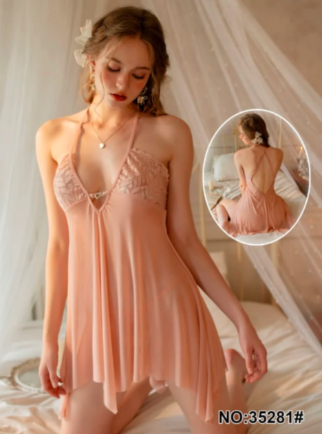Blush Lace Halter Nighty