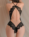 Sexy Lace Open Crotch Tights Pearl Backless Pajamas