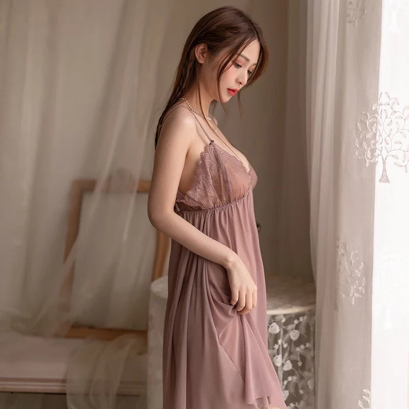 Soft Mauve Lace Mesh Nighty